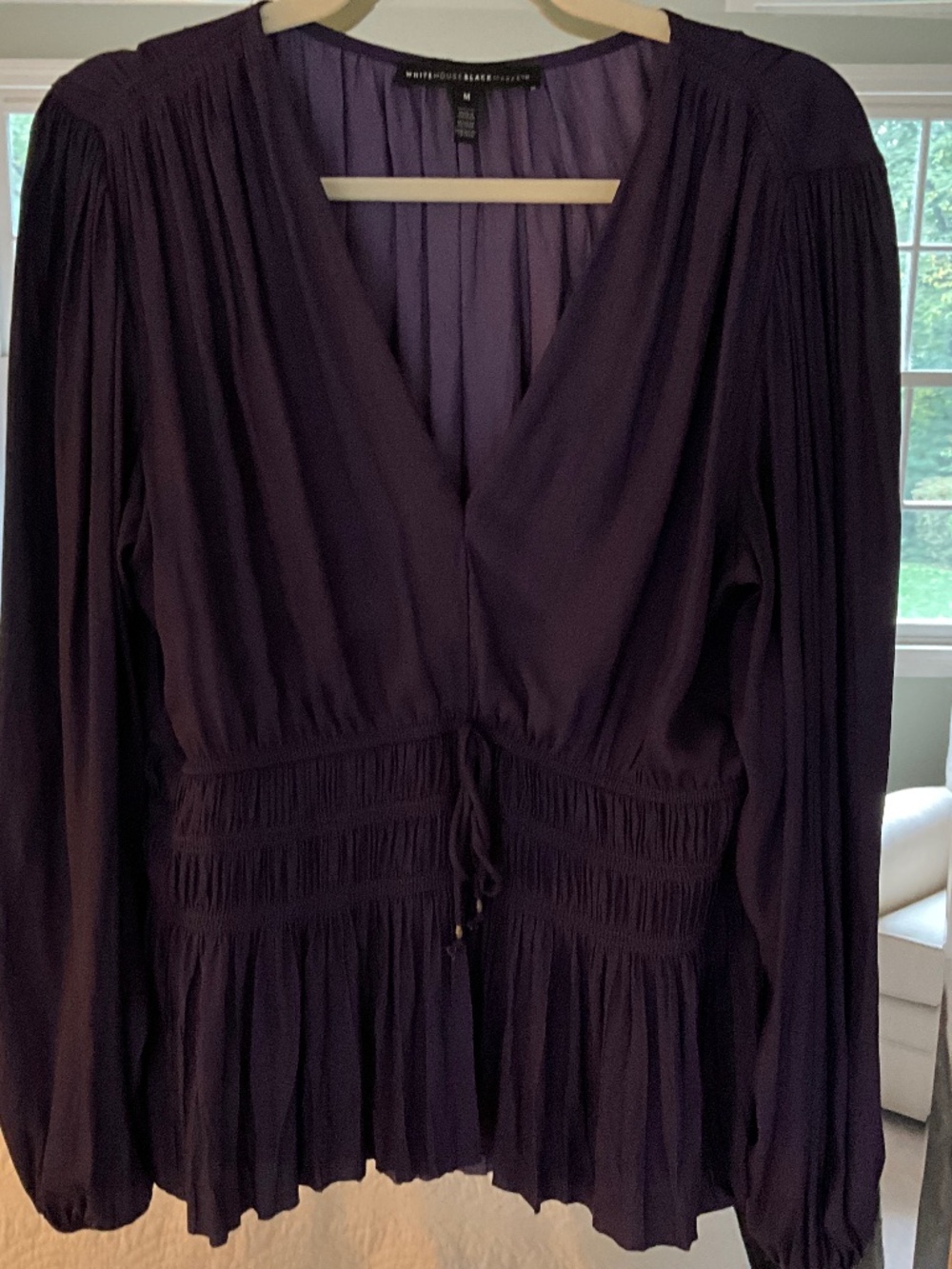 White House Black Market Purple Boho Peplum Blouse Size M